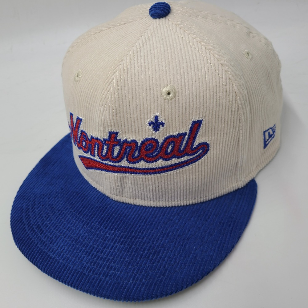 Montreal Expos Hat Fitted 7 5/8 New Era 59Fifty Cream Blue Red MLB Corduroy Men